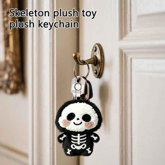 Knisume Plush Bag Charm Keychain – Halloween Skeleton Stuffed Animals Plushies, Keychain Plush Decor with Spooky Plush Toy Style,Black