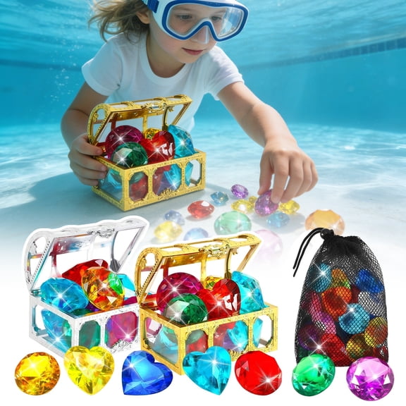 Knisume Pool Diving Treasure Chest Toy Set, Sinkable Gem Game for Swimming Pool - Underwater Exploration Toy for Summer, Interactive Water Game for Pool & Beach Play,Colored
