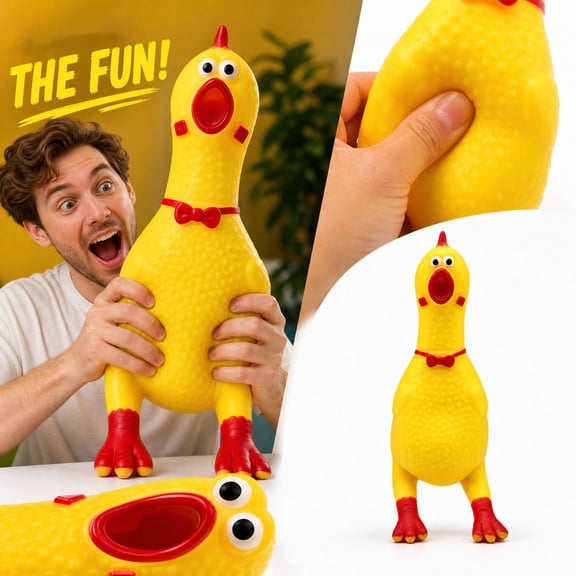 Knisume Screaming Chicken Squishy Toy, Soft Squeeze Stress Relief Fidget with Bow Tie for Office Desk Anxiety Calming Novelty Gift