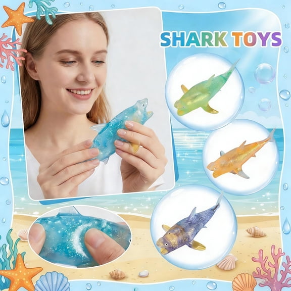 Knisume Shark Squishy Stress Relief - Glitter Squeezy Toy, Slow Rebound Maltose, Anxiety and Stress Relief Softball Bath Toy,Orange