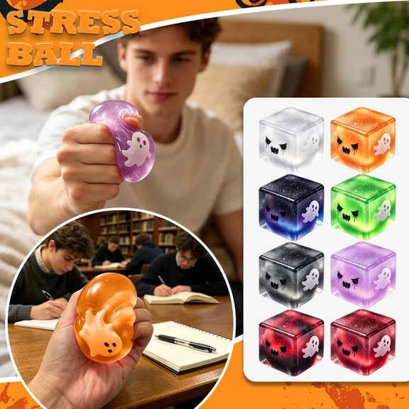 Knisume Squishy Stress Relief Squeezy Toy - Halloween Floating Ghost Cube, Slow Rising Squeezy Block, Sensory Fidget for Kids, Perfect Party Favor for Stress Relief,Black