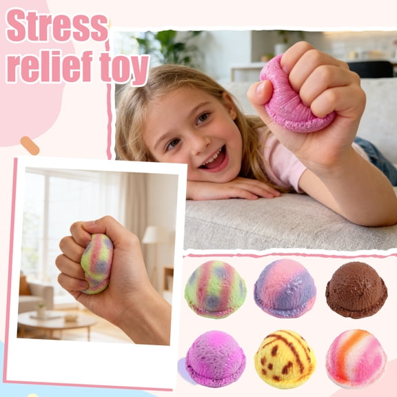 Knisume Squishy Stress Relief Toy Ice Cream – PU Soft Sensory Fidget Squeeze Toy for Kids Adults, Realistic Dessert Design, Great Anxiety Relief Gift and Sweet Desk Squishy,E