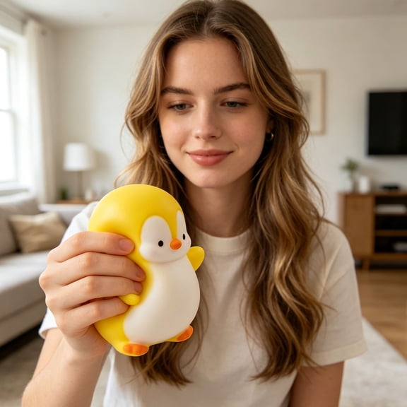 Knisume Squishy Stress Relief Toys - Penguin Shaped Squeeze Figure Soft Gel Fidget Toy, Office Desk Anxiety Relief Squeezable Slow Rising Decompression,Yellow