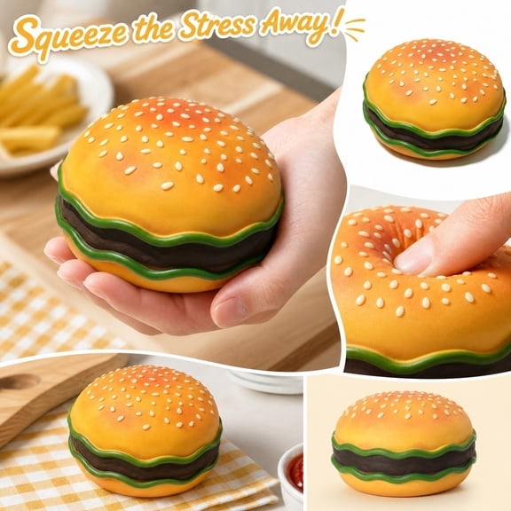 Knisume Squishy Toys Burger Slow Rising Squishy Toy Squeeze Squishy Fidget Toy Adults Anti Stress Toys for Work Desk Stress Relief Squeezable,A
