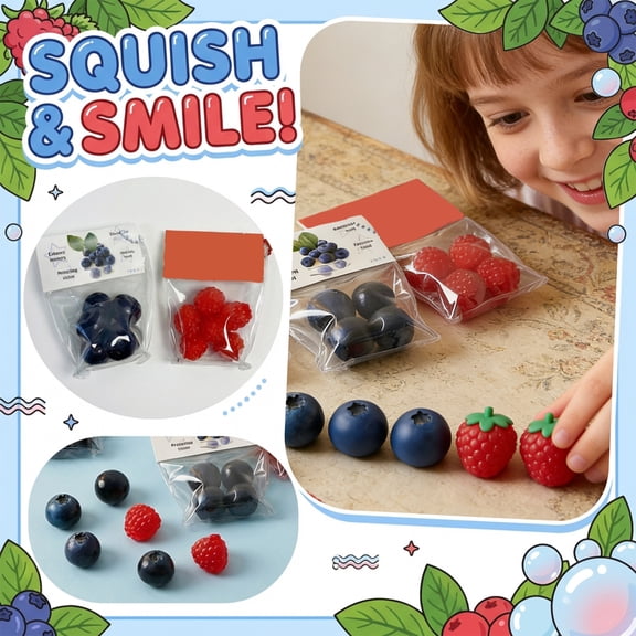 Knisume Stress Relief Squishy Toy Blueberry Raspberry – Soft Slow Rising Sensory Fidget Squeeze Toy for Kids Adults, Cute Fruit Design, Ideal Anxiety Relief Gift and Squishy Party Favor,Black
