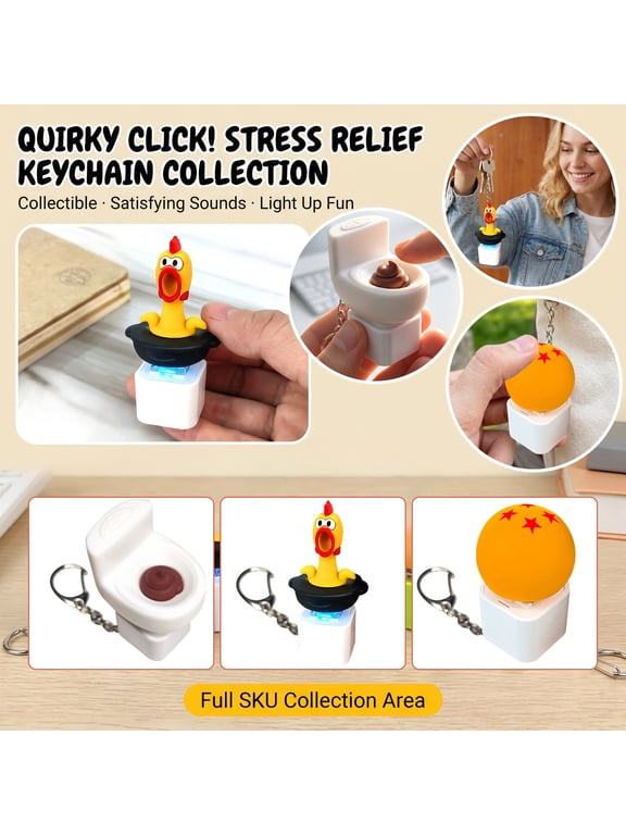 Stress Relief Squishy Toy Keychain – Fun Sensory Fidget Squeeze Toy with Clicker, Perfect Anxiety Relief Gift for Adults Kids, Portable Decompression Stress Toy for Office or Travel,B