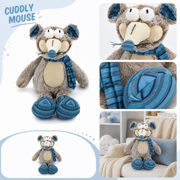 Knisume Stuffed Animals Plush Toy - Long Nose Mouse Cute Plushies Comfort Pal, Plush and Plush Bag Charm with Scarf Decor, Soft Stuffed Animal for Desk Accent