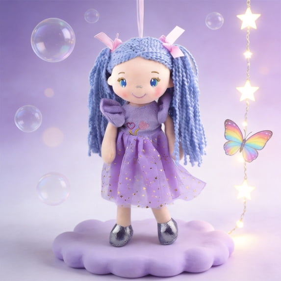 Knisume Stuffed Animals Rag Doll Toy – Pigtail Plush Doll for Play and Collection, Soft Braided Hair Fabric Figure, Cute Keepsake for Pretend Play,Purple
