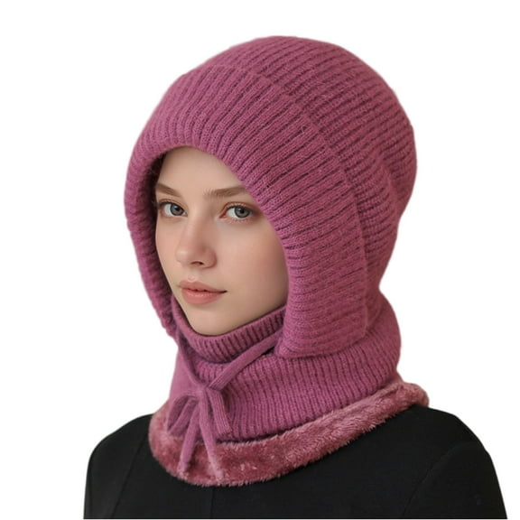 Knit 3-in-1 Hats for Women Knitted Cable Beanie with Mask Warm Cycling Cap for Cold Weather 45# Purple Free