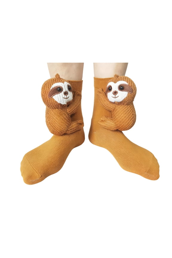 Knit Animal Socks, Sloth Plush Hand Crocheted Anti-Slip Floor Sock, for Winter Warm Christmas Birthday Gift, Brown
