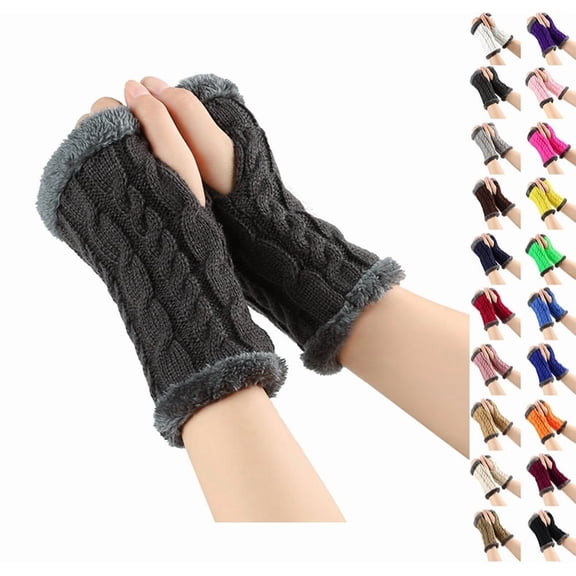 Knit Arm Warmers Fingerless Knitting Gloves Winter Mitten Gloves ThumbHole Costume Dark Gray One Size