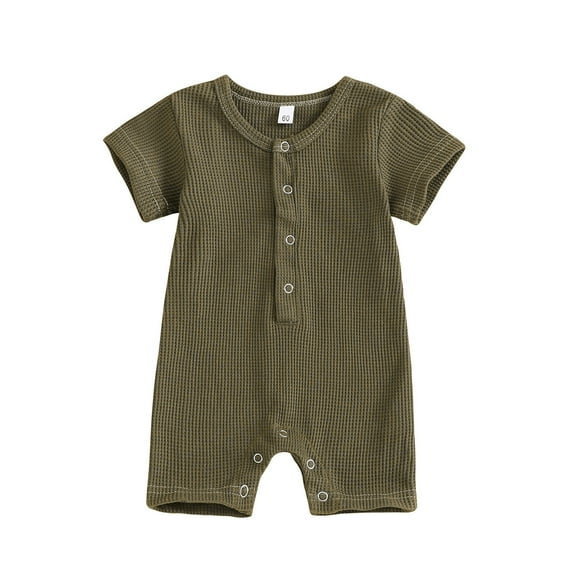 Knit Baby Romper Short Sleeve Solid Color Infant Newborn Bodysuit Button Down Crew Neck Toddler Girl Boy Onesie Outfit