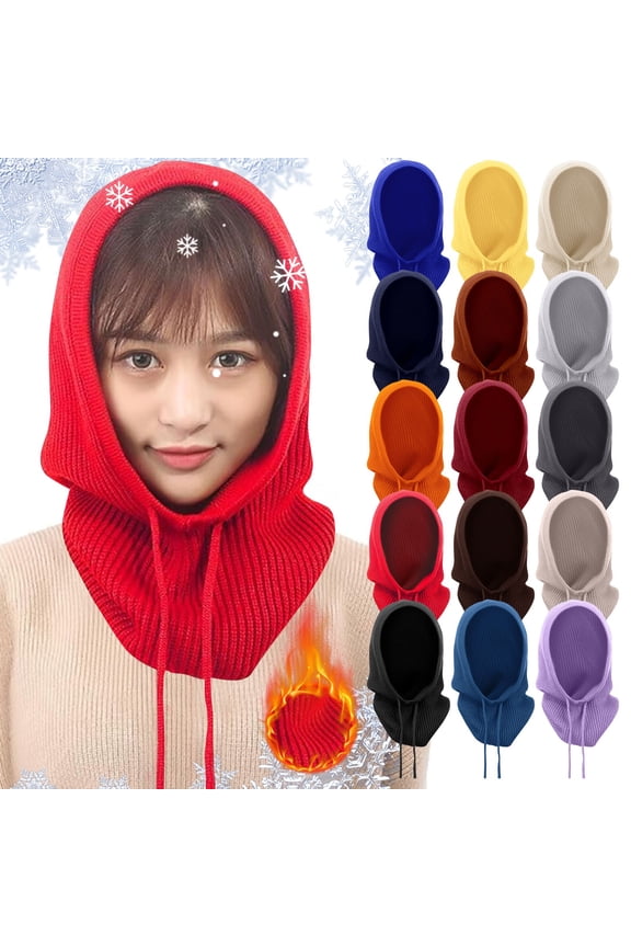 Knit Balaclava, Fleece Lined Thermal Winter Hat, Windproof Neck Ears Warmer for Men and Women, Skiing Snowboarding Outdoor Winter Sports and Daily Cold Weather Wear-Black