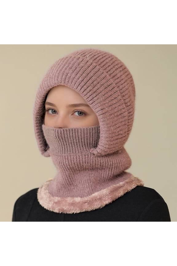 Knit Balaclava Windproof Hooded Scarf Hat Winter Skull Cap Ski Face Mask for Men Women Cold Weather Hats Neck Warmer Outdoor Sports