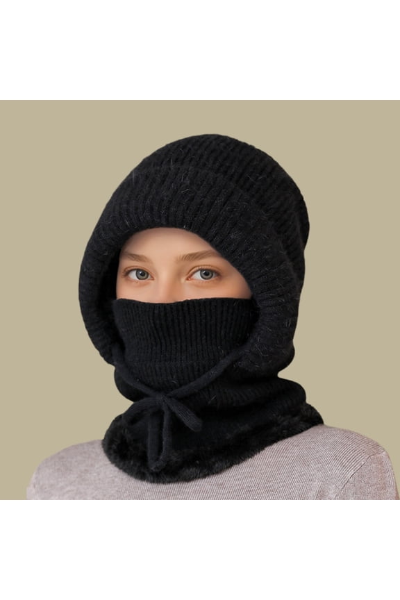 Knit Balaclava Windproof Hooded Scarf Hat Winter Skull Cap Ski Face Mask for Men Women Cold Weather Hats Neck Warmer Outdoor Sports
