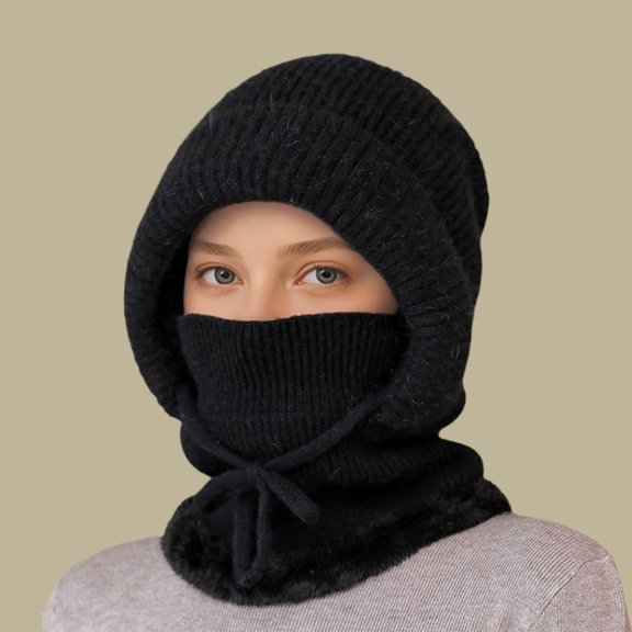 Knit Balaclava Windproof Hooded Scarf Hat Winter Skull Cap Ski Face Mask for Men Women Cold Weather Hats Neck Warmer Outdoor Sports