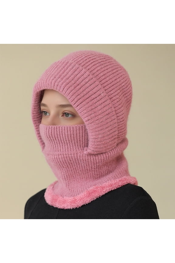 Knit Balaclava Windproof Hooded Scarf Hat Winter Skull Cap Ski Face Mask for Men Women Cold Weather Hats Neck Warmer Outdoor Sports