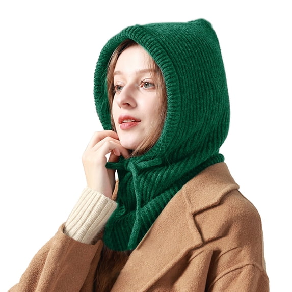 Knit Balaclava for Women, Thermal Windproof Hooded Neck Warmer, Winter Ski Mask for Skiing, Snowboarding, Outdoor Winter Sports and Daily Cold Weather Wear-Blackish Green