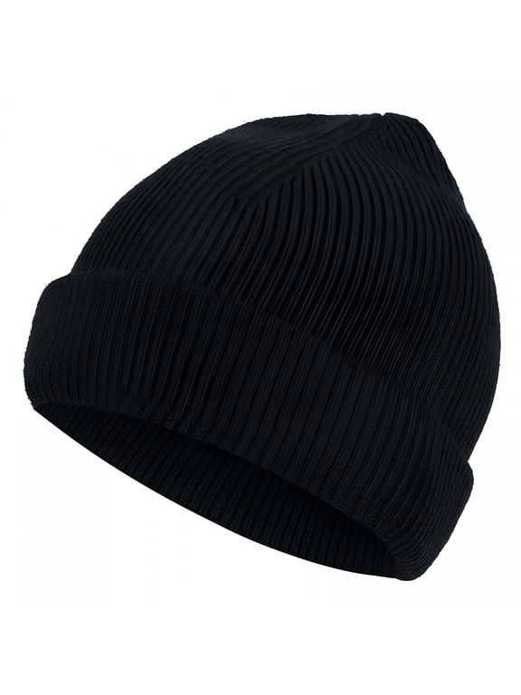 Knit Beanie Hat 100% Merino Wool Unisex Warm Winter Caps Soft,Breathable & Cozy Stretchy Knitted Cap,12.5inch,Black