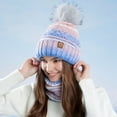 thumbnail image 1 of Knit Beanie Hat Scarf Set for Women Winter Hat Slouchy Beanie Thick Fleece Lined Warm Skull Cap with Faux Fur Pom,Winter Knitted Beanies Hats Bib (Pink), 1 of 7