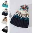 thumbnail image 1 of Knit Beanie Hat for Women Fair Isle Patterns Soft Thick Warm Winter Pom Cap Cute Vintage Outdoor Ski Hats Dark Blue Free, 1 of 4