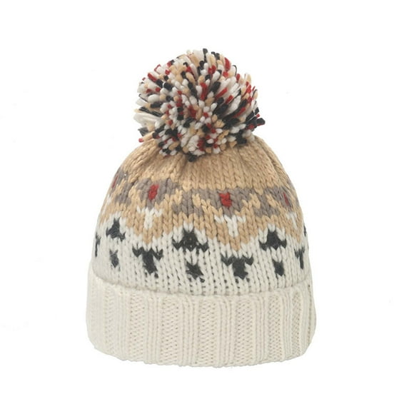 Knit Beanie Hat for Women Fair Isle Patterns Soft Thick Warm Winter Pom Cap Cute Vintage Outdoor Ski Hats