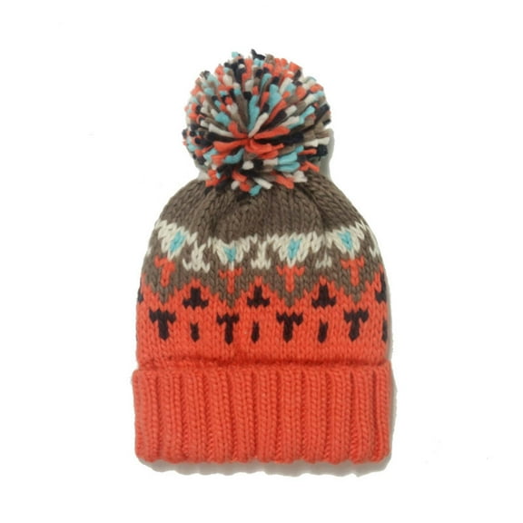 Knit Beanie Hat for Women Fair Isle Patterns Soft Thick Warm Winter Pom Cap Cute Vintage Outdoor Ski Hats