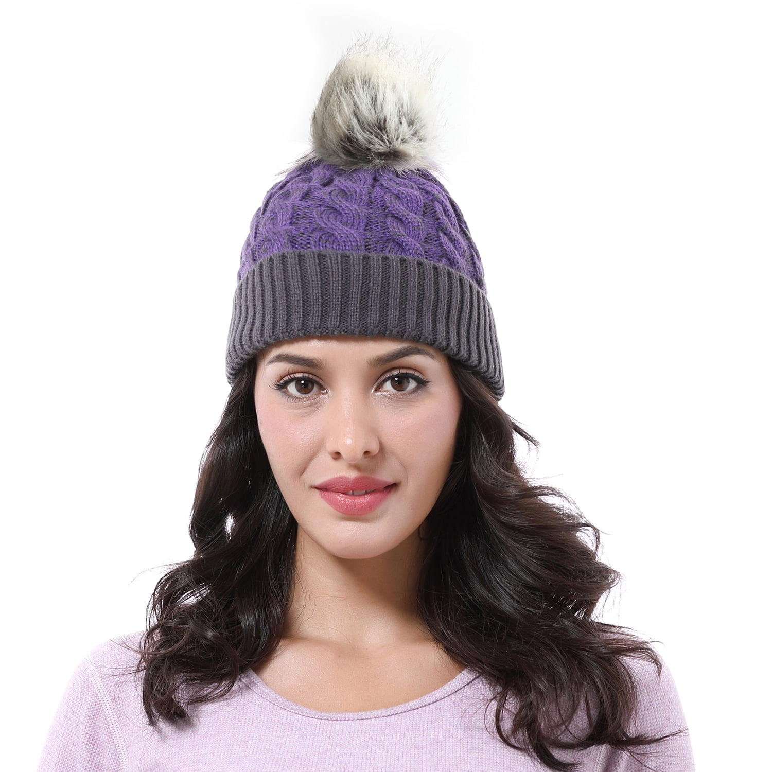 Knit Beanie Hat for Women and Men, Faux Fuzzy Pom Pom Winter 