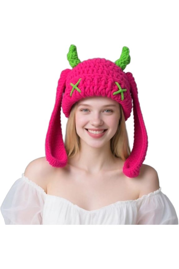 Knit Beanie Hats Cute Bunny Long Ears Funny Hat Winter Cap Warm Knit Rabbit Crochet Skull Cap Outdoor Slouchy Hat ski hat