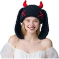 thumbnail image 1 of Knit Beanie Hats Cute Bunny Long Ears Funny Hat Winter Cap Warm Knit Rabbit Crochet Skull Cap Outdoor Slouchy Hat ski hat, 1 of 8
