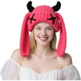 thumbnail image 1 of Knit Beanie Hats Cute Bunny Long Ears Funny Hat Winter Cap Warm Knit Rabbit Crochet Skull Cap Outdoor Slouchy Hat ski hat, 1 of 8