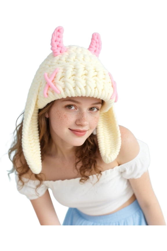 Knit Beanie Hats Cute Bunny Long Ears Funny Hat Winter Cap Warm Knit Rabbit Crochet Skull Cap Outdoor Slouchy Hat ski hat