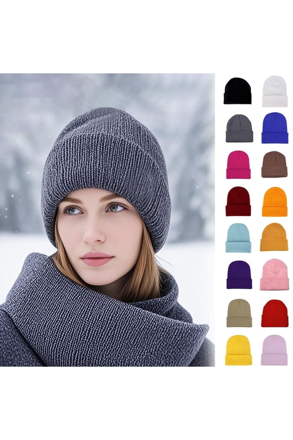 Knit Beanie for Men and Women, Winter Warm Acrylic Cuffed Hat, Thick Thermal Ski Hat for Cold Weather, Outdoor Activities, Hiking, Snowboarding and Daily Casual Wear-Black