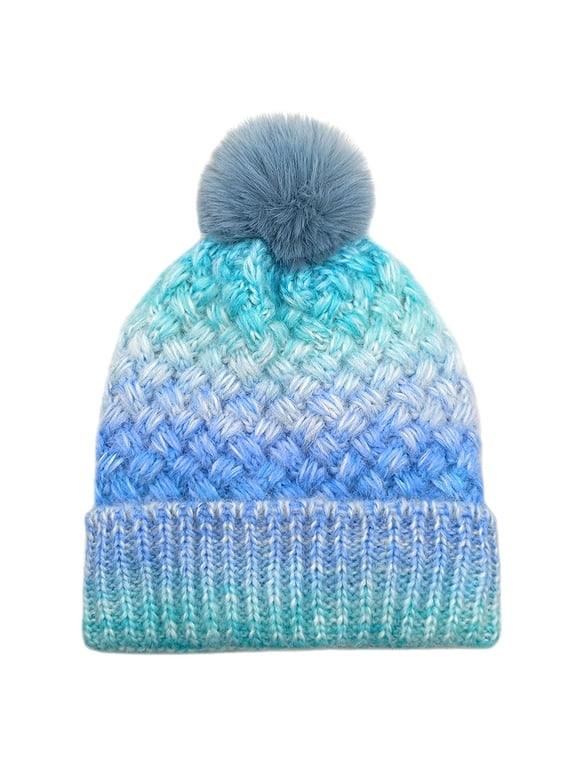 Knit Beanie Winter Hat, Thermal Thick Polar Fleece Snow Skull Cap For Men And Women Blue