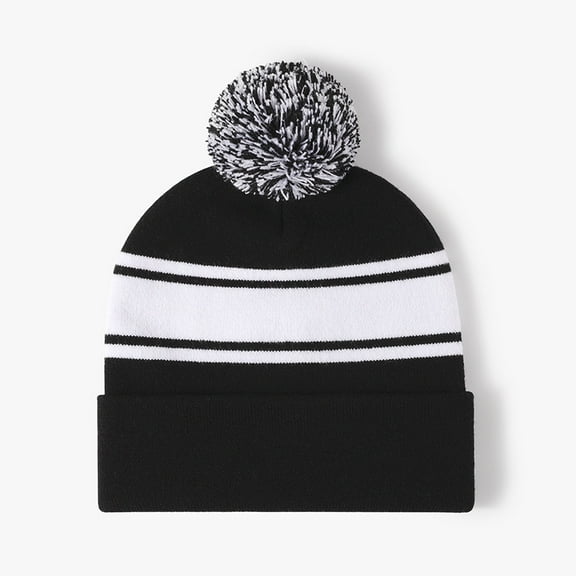 Knit Beanie with Pom - Block Stripes Collection