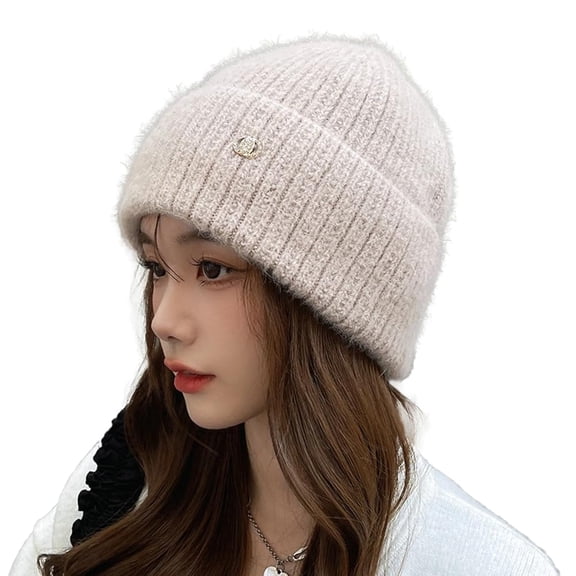 Knit Beanies for Women Soft Warm Stretchy Bonnet Hat Beret Roll up Edge Fall Winter Cap for Ski Travel Work Headwear