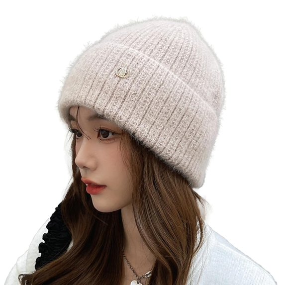 Knit Beanies for Women Soft Warm Stretchy Bonnet Hat Beret Roll up Edge Fall Winter Cap for Ski Travel Work Headwear
