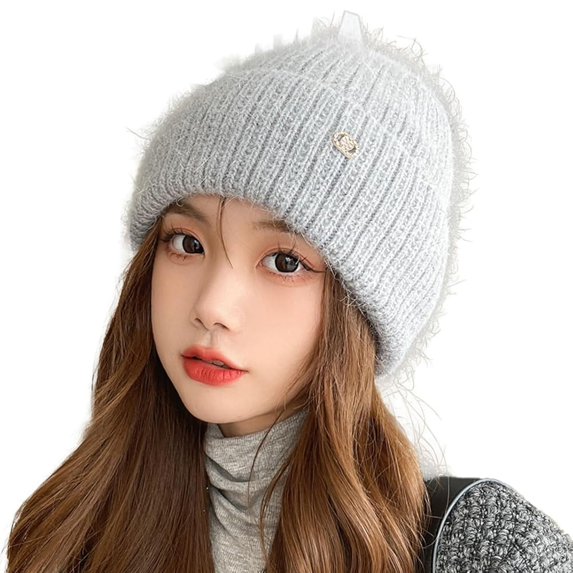 Knit Beanies for Women Soft Warm Stretchy Bonnet Hat Beret Roll up Edge Fall Winter Cap for Ski Travel Work Headwear