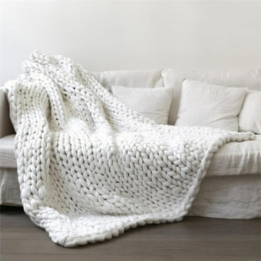 Knit Blanket Chenille Throw - Warm Soft Cozy for Sofa Bed Boho Home Decor White 23.6*23.6"