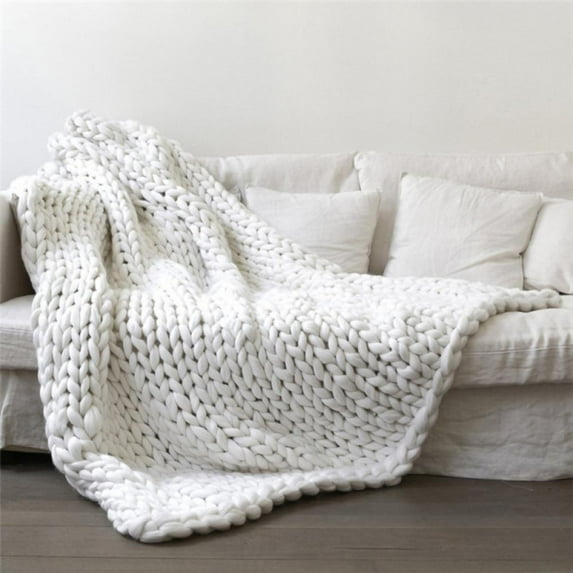 Knit Blanket Chenille Throw - Warm Soft Cozy for Sofa Bed Boho Home Decor White 23.6*23.6"