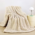 thumbnail image 1 of Knit Blanket Throw 51"x63", 100% Hand Knit Chenille Throw Blanket for Sofa & Home Decor, Soft and Cozy Knitted Throw Blankets (Ivory，51"x63"), 1 of 9