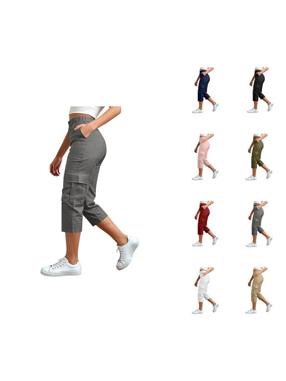 Knit Blend Cargo Pants for WomenHigh Waist With Patch PocketsEveryday Casual Comfort Trousers