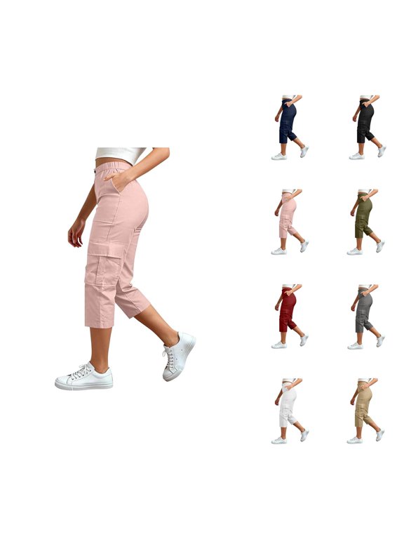 Knit Blend Cargo Pants for WomenHigh Waist With Patch PocketsEveryday Casual Comfort Trousers