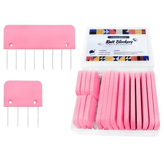 Knit Blockers with Pink Plastic Handle, 12 Long and 8 Short Blocking Pins for Sweater Shaping and Diy Yarn Tools, 20-Piece Gift Set
