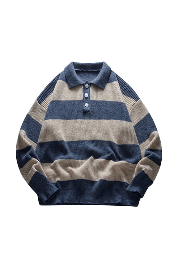 Knit Blouses Sweater for Men Classic Dress Pullover Striped Sweatshirts Fall Winter Office Work Outdoor Tops (S, Brown)