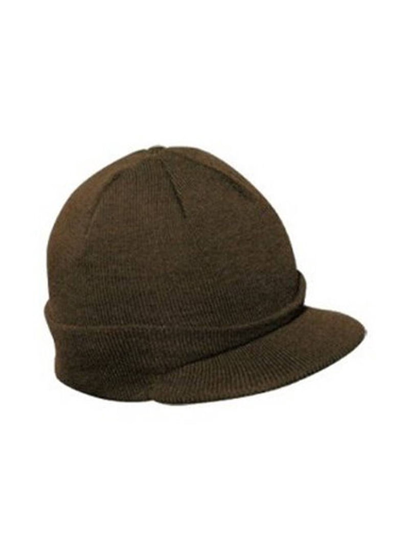 Knit Brim Ski Hat - Winter Visor Cap Skull Beanie (Brown  display picture 3