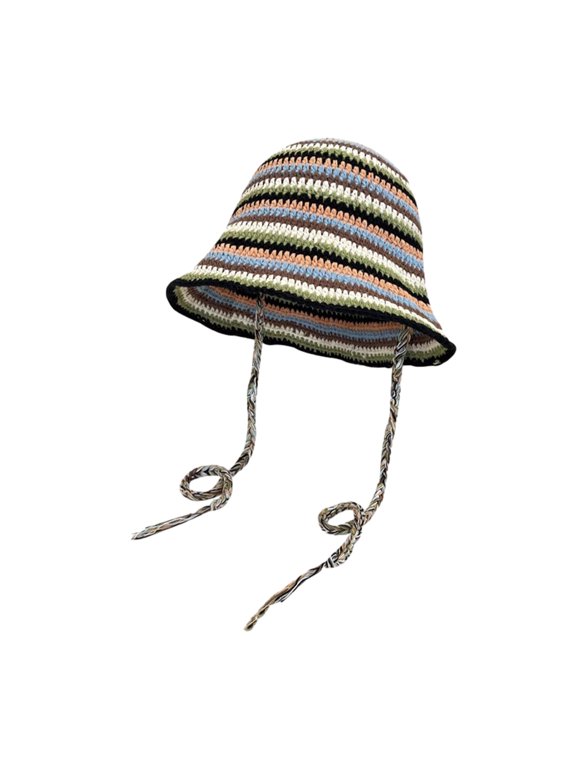 Knit Bucket Hat for Woman Breathable Weaving Stripe Pattern Wide Brim Bucket Hat Adult Teens Fisherman Cap
