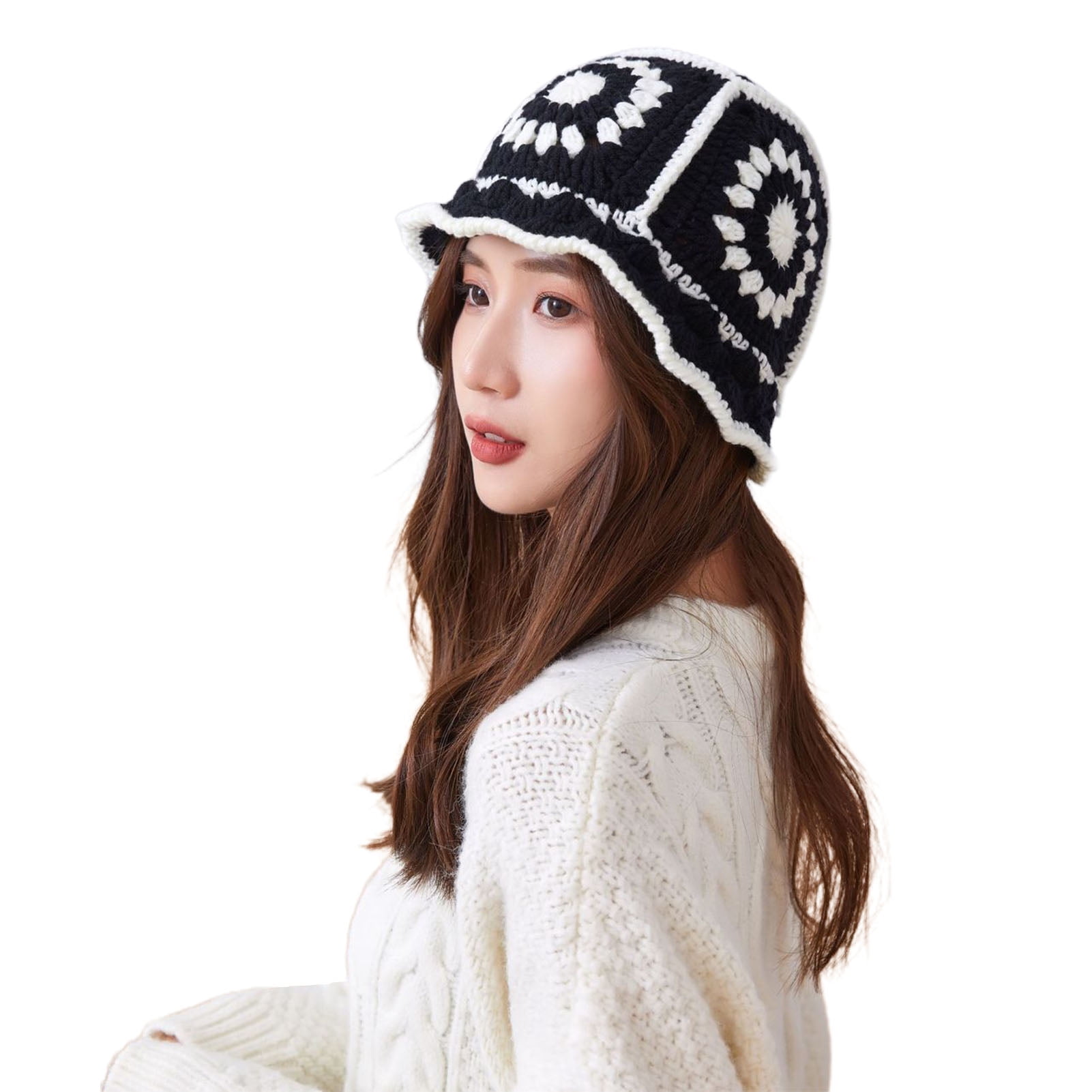Knit Bucket Hat for Women Warm Wide Brim Cable Fisherman Caps