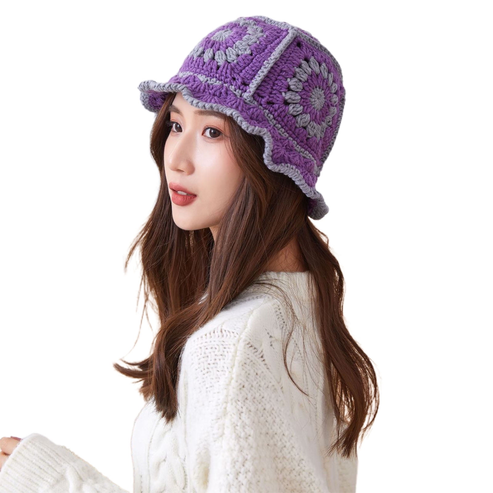 Blotona Women Crochet Bucket Hat Floral Knitted Beanie Hats