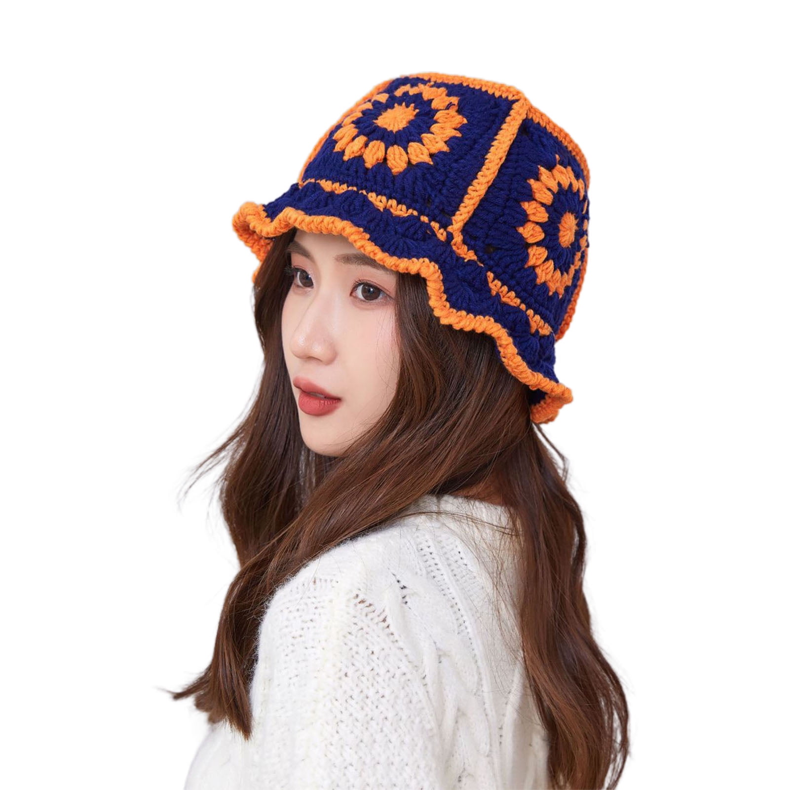 Knit Bucket Hat for Women Warm Wide Brim Cable Fisherman Caps